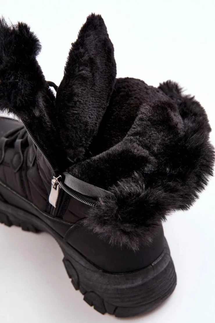 Best Evento Damskie Śniegowce Z Futerkiem Na Suwak Czarne Vittora