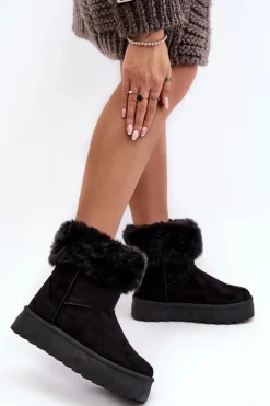 Damskie Boto Damskie Śniegowce Z Futerkiem Czarne Rainsa
