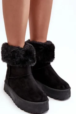 Damskie Boto Damskie Śniegowce Z Futerkiem Czarne Rainsa