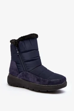 Best Boto Damskie Śniegowce Z Futerkiem Granatowe Primose Niebieski