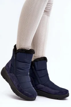 Best Boto Damskie Śniegowce Z Futerkiem Granatowe Primose Niebieski