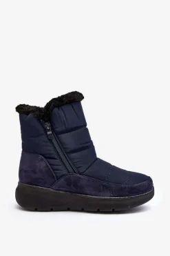 Best Boto Damskie Śniegowce Z Futerkiem Granatowe Primose Niebieski