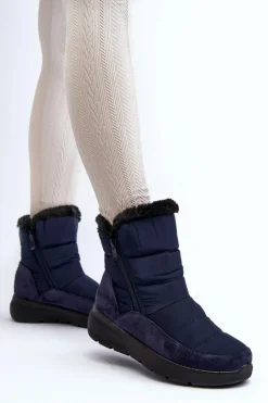 Best Boto Damskie Śniegowce Z Futerkiem Granatowe Primose Niebieski