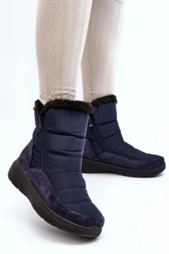 Best Boto Damskie Śniegowce Z Futerkiem Granatowe Primose Niebieski