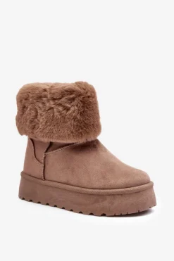 Boto Damskie Śniegowce Z Futerkiem Beżowe Rainsa