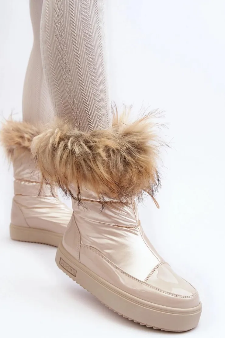 Big Star Shoes Damskie Śniegowce Z Futerkiem Beżowe Big Star MM274380 Beżowy