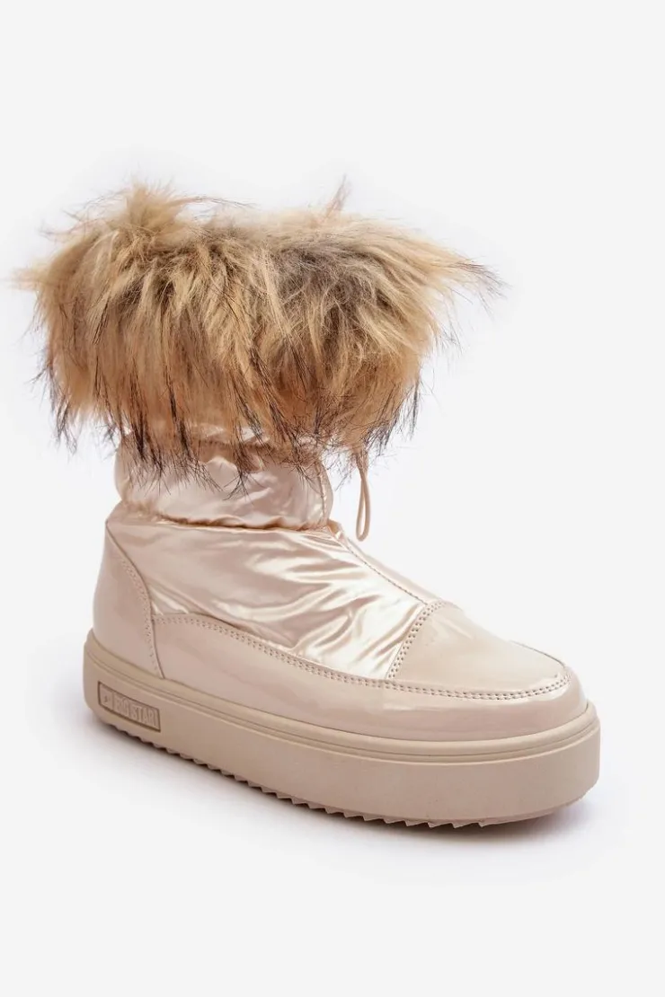 Big Star Shoes Damskie Śniegowce Z Futerkiem Beżowe Big Star MM274380 Beżowy