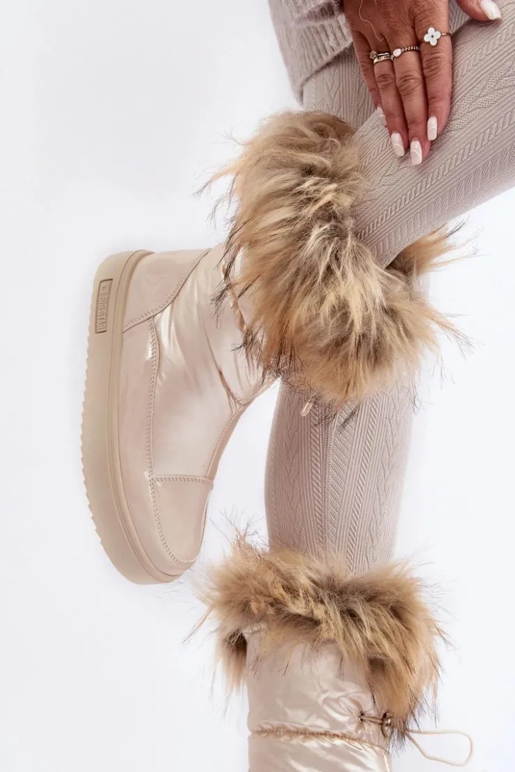 Big Star Shoes Damskie Śniegowce Z Futerkiem Beżowe Big Star MM274380 Beżowy