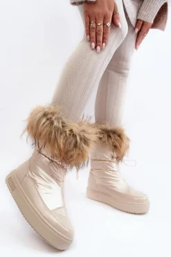 Big Star Shoes Damskie Śniegowce Z Futerkiem Beżowe Big Star MM274380 Beżowy