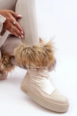 Big Star Shoes Damskie Śniegowce Z Futerkiem Beżowe Big Star MM274380 Beżowy