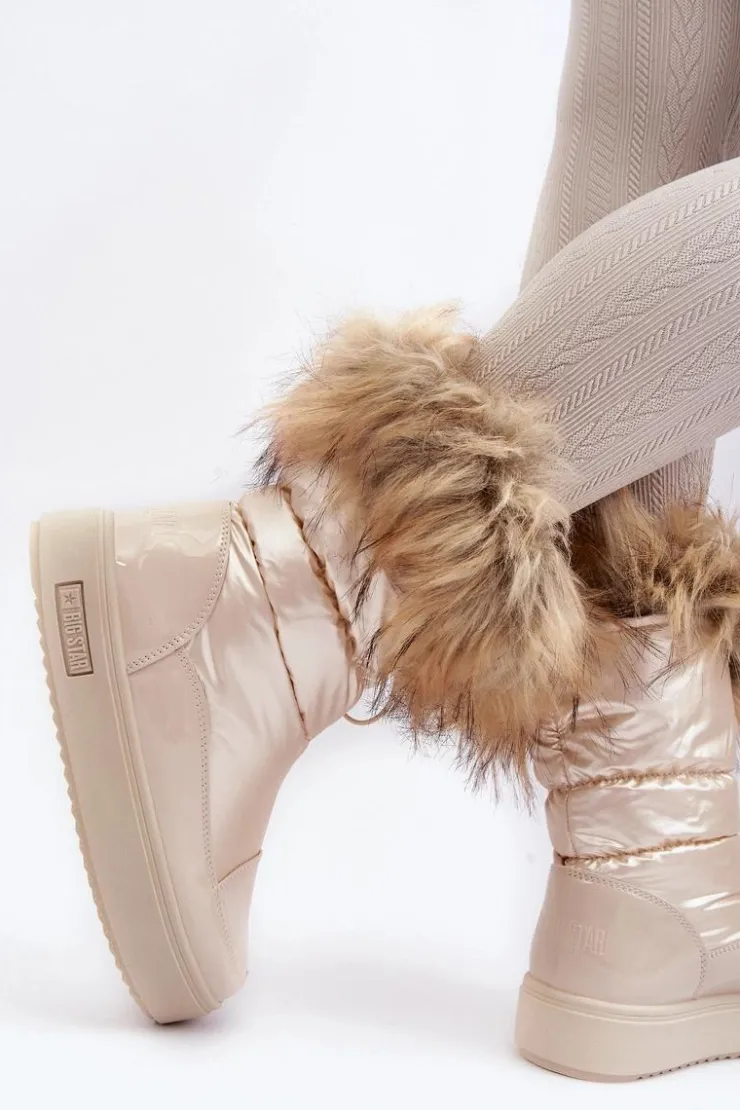 Big Star Shoes Damskie Śniegowce Z Futerkiem Beżowe Big Star MM274380 Beżowy