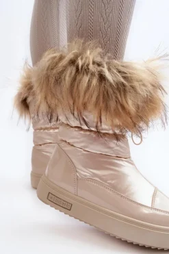 Big Star Shoes Damskie Śniegowce Z Futerkiem Beżowe Big Star MM274380 Beżowy
