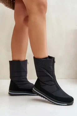 Damskie Boto Damskie Śniegowce Z Suwakiem Progress PROGJ-22-130 Czarne