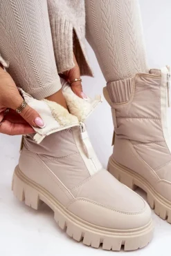 Damskie Buty damskie Vinceza Damskie Śniegowce Z Suwakiem Ocieplane Futerkiem Jasnobeżowe Hixe