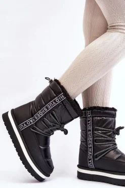 Boto Śniegowce Damskie*Damskie Śniegowce Z Wiązaniem Czarne Lilara