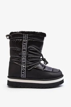 Boto Śniegowce Damskie*Damskie Śniegowce Z Wiązaniem Czarne Lilara
