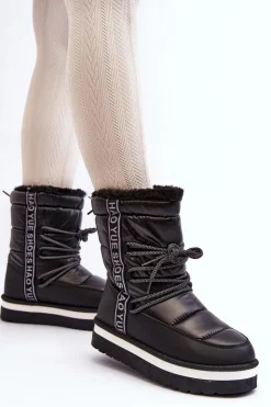 Boto Śniegowce Damskie*Damskie Śniegowce Z Wiązaniem Czarne Lilara