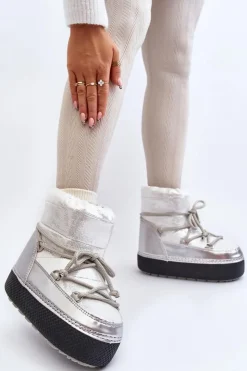 Damskie Boto Damskie Śniegowce Z Wiązaniem Srebrne Toolsa