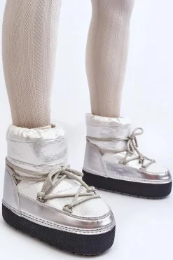 Damskie Boto Damskie Śniegowce Z Wiązaniem Srebrne Toolsa