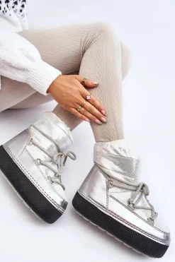 Damskie Boto Damskie Śniegowce Z Wiązaniem Srebrne Toolsa