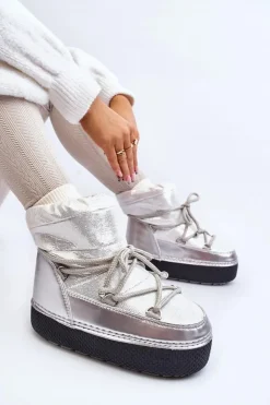 Damskie Boto Damskie Śniegowce Z Wiązaniem Srebrne Toolsa