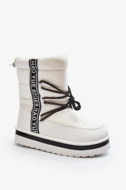 Boto Damskie Śniegowce Z Wiązaniem Białe Lilara