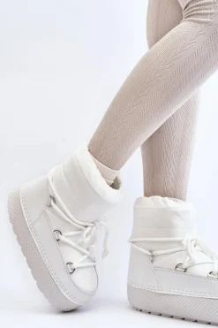 Boto Śniegowce Damskie*Damskie Śniegowce Z Wiązaniem Białe Toolsa Biały