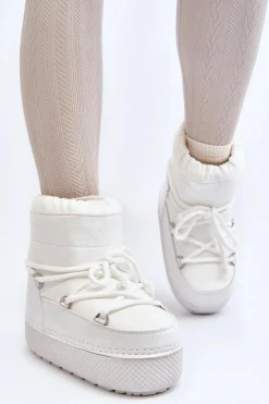 Boto Śniegowce Damskie*Damskie Śniegowce Z Wiązaniem Białe Toolsa Biały