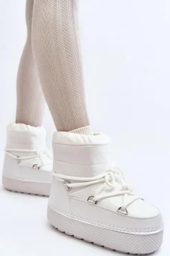 Boto Śniegowce Damskie*Damskie Śniegowce Z Wiązaniem Białe Toolsa Biały