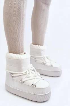 Boto Śniegowce Damskie*Damskie Śniegowce Z Wiązaniem Białe Toolsa Biały