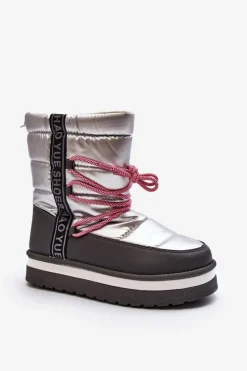 Outlet Boto Damskie Śniegowce Z Wiązaniem Srebrne Lilara Srebrny