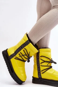 Boto Śniegowce Damskie*Damskie Śniegowce Z Wiązaniem Żółte Lilara