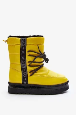 Boto Śniegowce Damskie*Damskie Śniegowce Z Wiązaniem Żółte Lilara