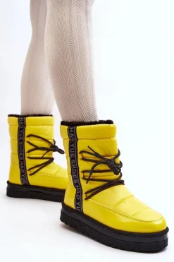 Boto Śniegowce Damskie*Damskie Śniegowce Z Wiązaniem Żółte Lilara
