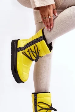 Boto Śniegowce Damskie*Damskie Śniegowce Z Wiązaniem Żółte Lilara