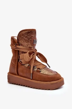 Online D.Franklin Damskie Śniegowce Z Wiązaniem DFSH370006 Brązowe