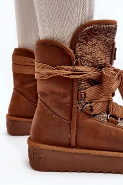 Online D.Franklin Damskie Śniegowce Z Wiązaniem DFSH370006 Brązowe