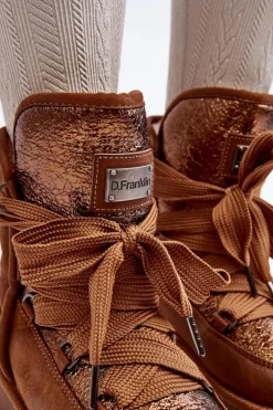 Online D.Franklin Damskie Śniegowce Z Wiązaniem DFSH370006 Brązowe