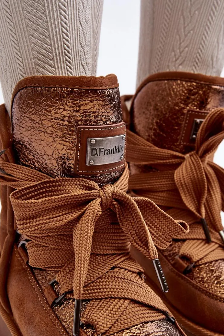 Online D.Franklin Damskie Śniegowce Z Wiązaniem DFSH370006 Brązowe