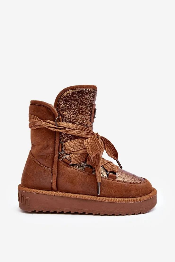 Online D.Franklin Damskie Śniegowce Z Wiązaniem DFSH370006 Brązowe