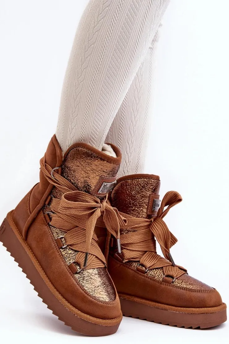 Online D.Franklin Damskie Śniegowce Z Wiązaniem DFSH370006 Brązowe