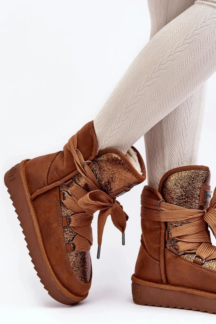 Online D.Franklin Damskie Śniegowce Z Wiązaniem DFSH370006 Brązowe