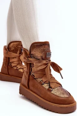 Online D.Franklin Damskie Śniegowce Z Wiązaniem DFSH370006 Brązowe