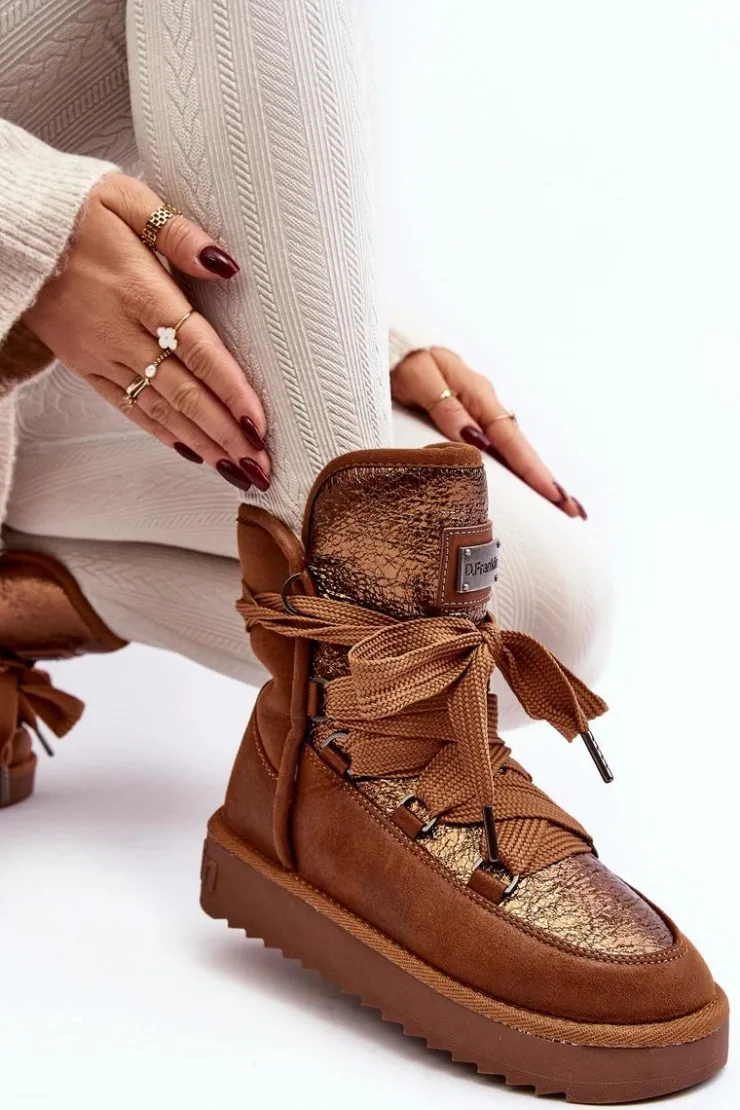 Online D.Franklin Damskie Śniegowce Z Wiązaniem DFSH370006 Brązowe