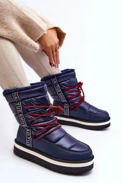 Damskie Boto Damskie Śniegowce Z Wiązaniem Granatowe Lilara