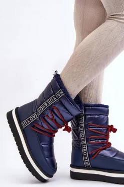 Damskie Boto Damskie Śniegowce Z Wiązaniem Granatowe Lilara