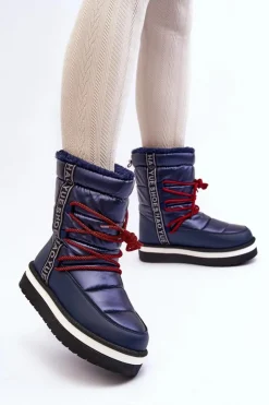 Damskie Boto Damskie Śniegowce Z Wiązaniem Granatowe Lilara