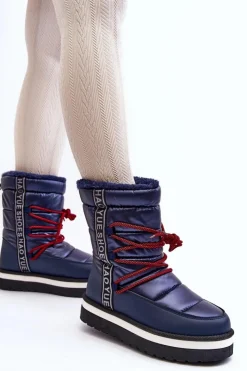 Damskie Boto Damskie Śniegowce Z Wiązaniem Granatowe Lilara
