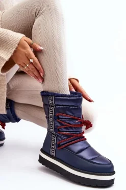Damskie Boto Damskie Śniegowce Z Wiązaniem Granatowe Lilara