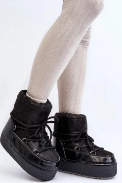 Boto Śniegowce Damskie*Damskie Śniegowce Z Wiązaniem Czarne Toolsa Czarny